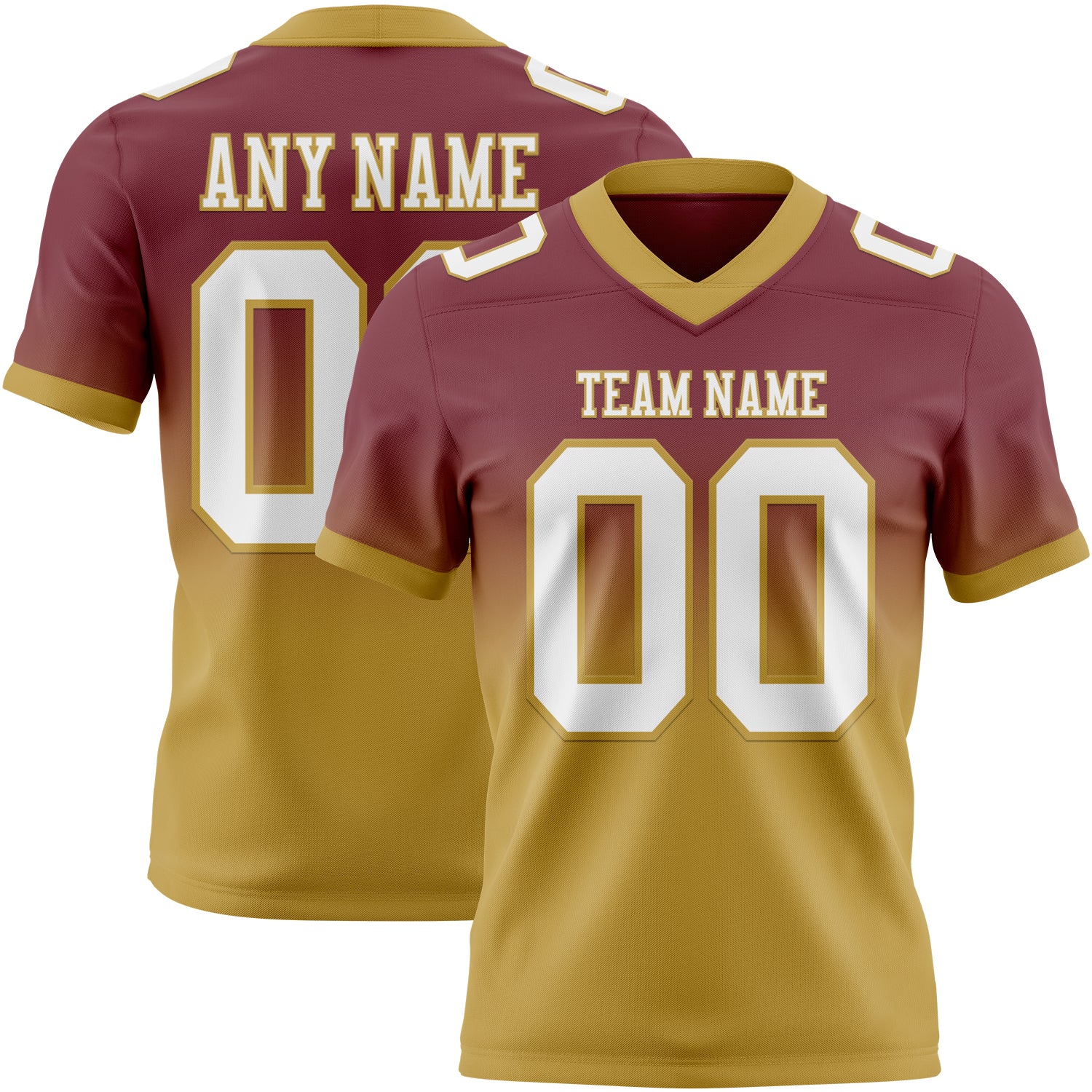 Custom Burgundy White-Old Gold Authentic Fade Fashion Football Jersey