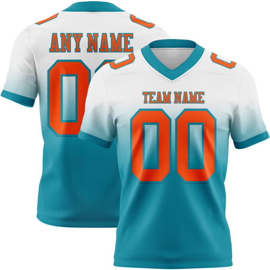 Custom White Orange-Teal Authentic Fade Fashion Football Jersey