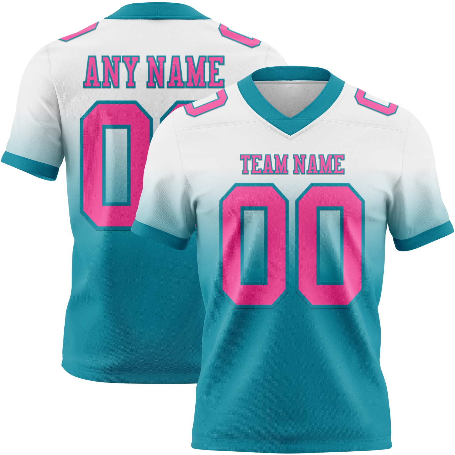 Custom White Pink-Teal Authentic Fade Fashion Football Jersey