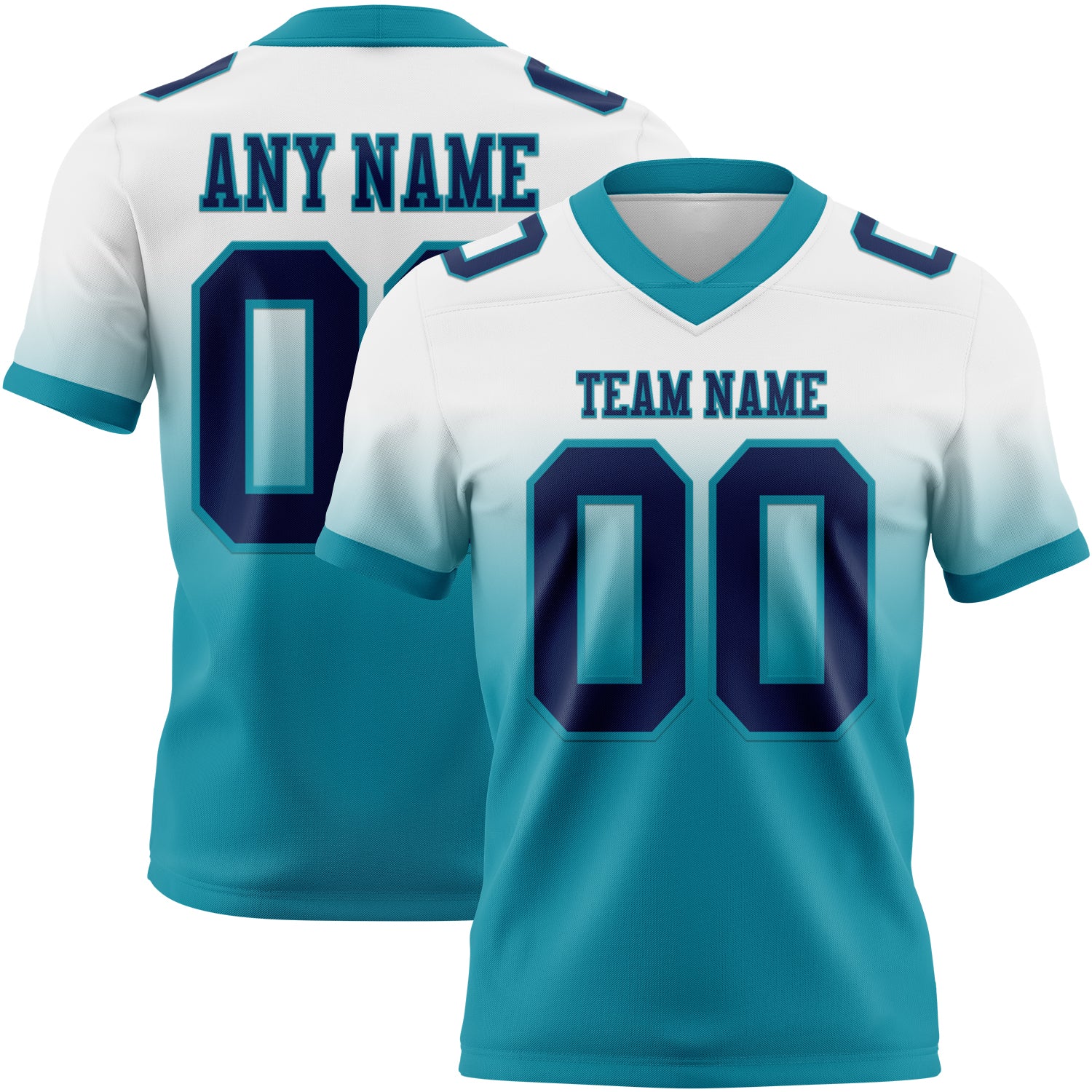 Custom White Navy-Teal Authentic Fade Fashion Football Jersey