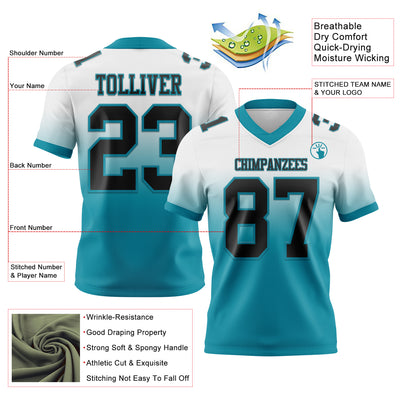 Custom White Black-Teal Authentic Fade Fashion Football Jersey
