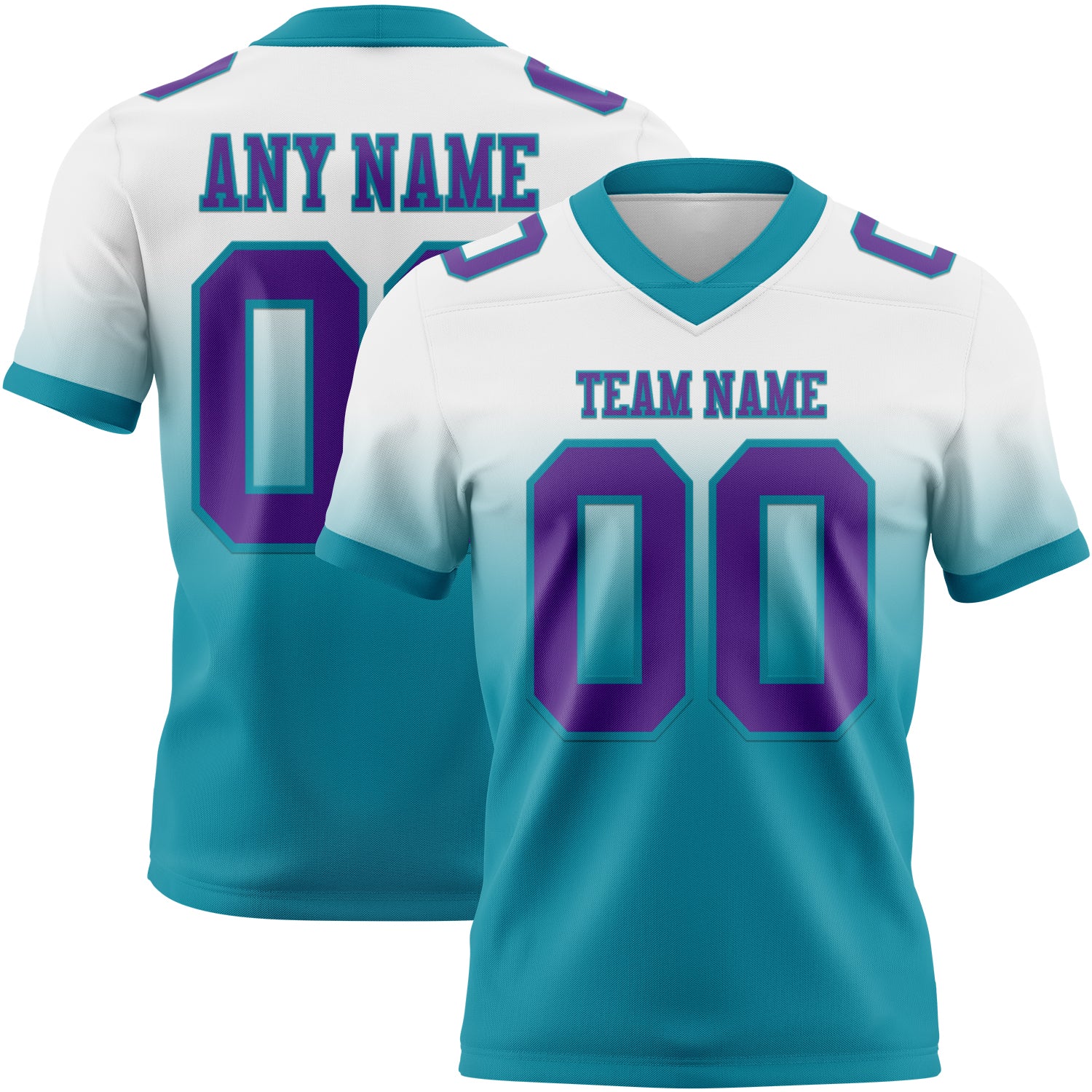 Custom White Purple-Teal Authentic Fade Fashion Football Jersey