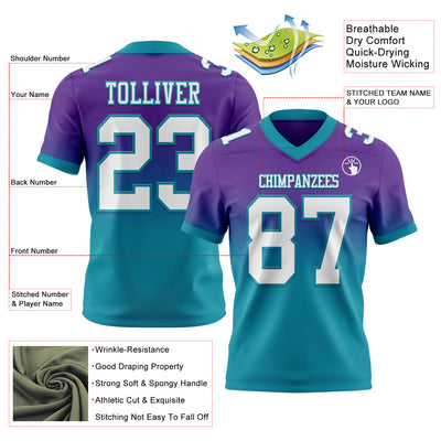 Custom Purple White-Teal Authentic Fade Fashion Football Jersey