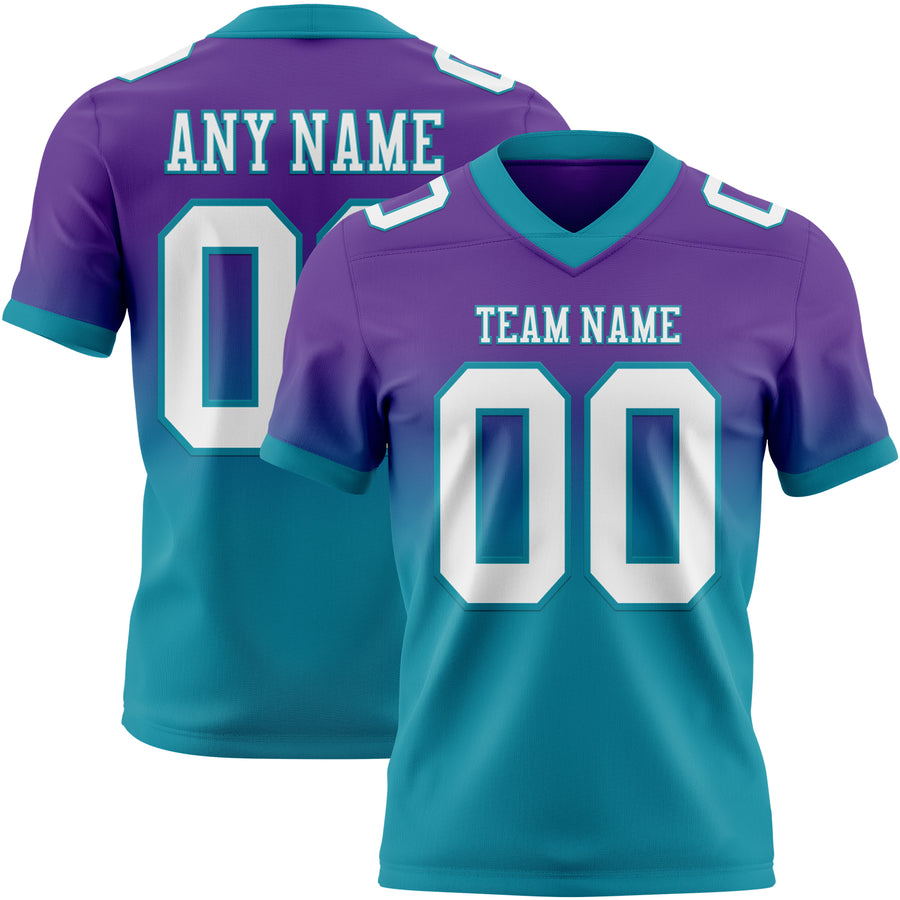 Custom Purple White-Teal Authentic Fade Fashion Football Jersey
