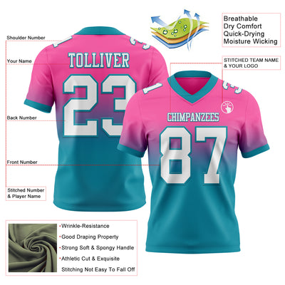 Custom Pink White-Teal Authentic Fade Fashion Football Jersey