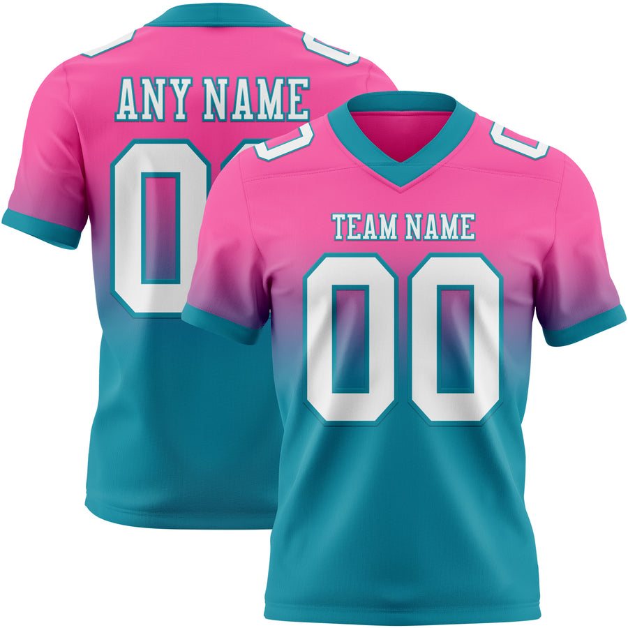 Custom Pink White-Teal Authentic Fade Fashion Football Jersey