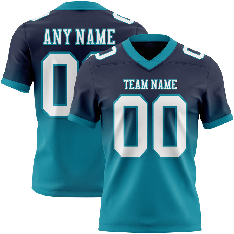 Custom Navy White-Teal Authentic Fade Fashion Football Jersey