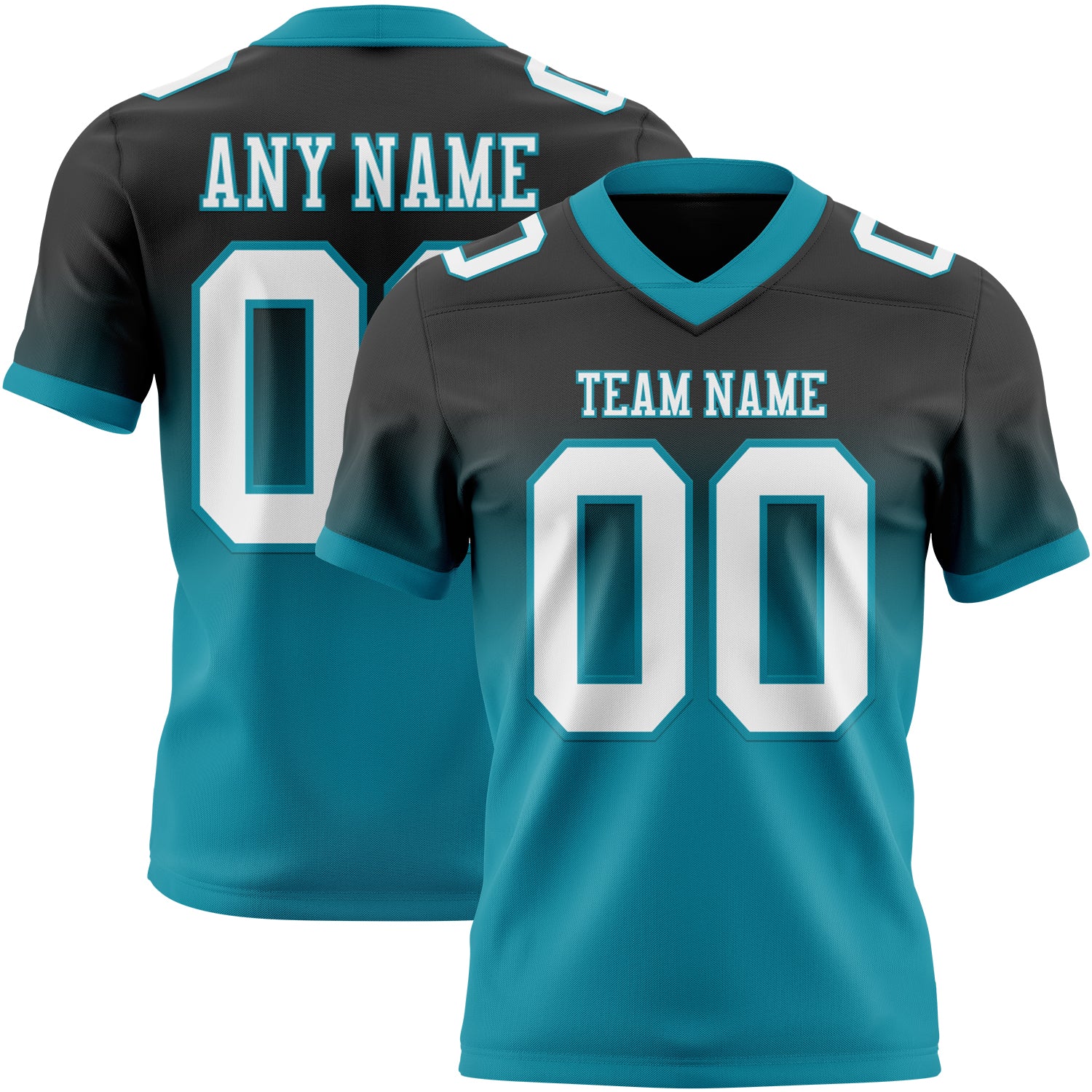Custom Black White-Teal Authentic Fade Fashion Football Jersey
