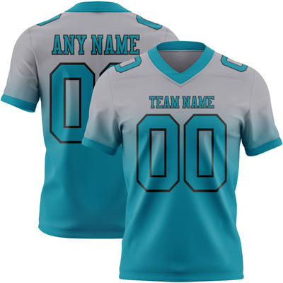 Custom Gray Teal-Black Authentic Fade Fashion Football Jersey