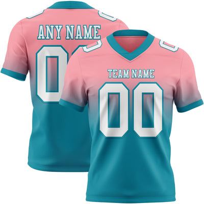Custom Medium Pink White-Teal Authentic Fade Fashion Football Jersey