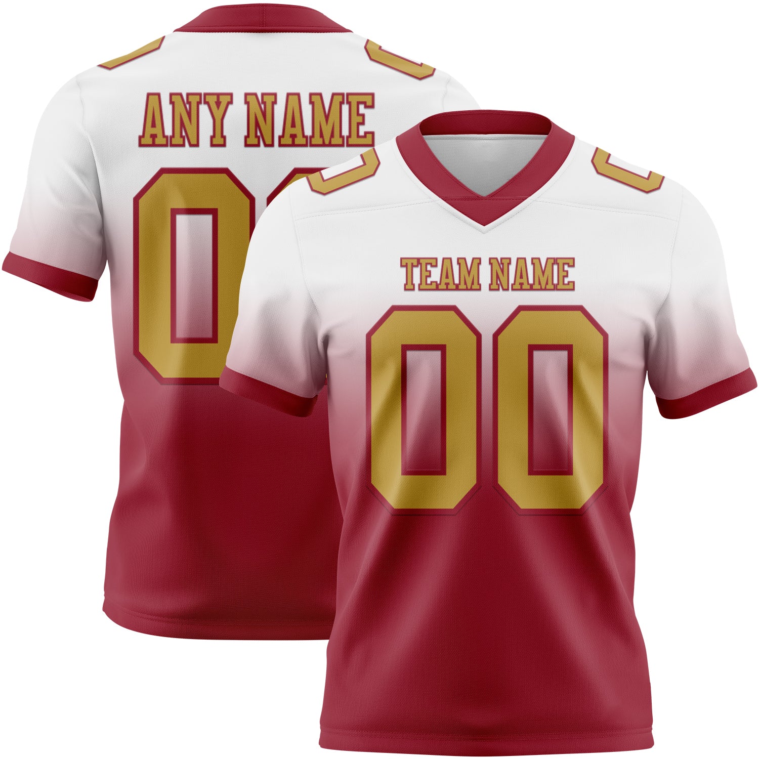 Custom White Old Gold-Cardinal Authentic Fade Fashion Football Jersey