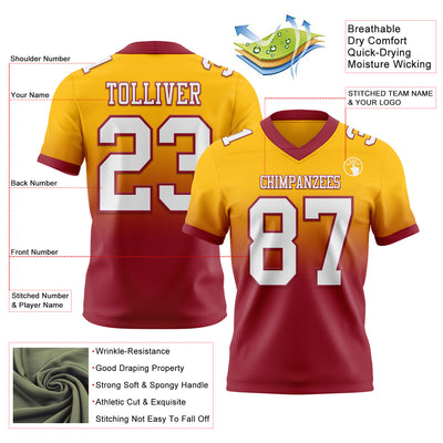 Custom Gold White-Cardinal Authentic Fade Fashion Football Jersey