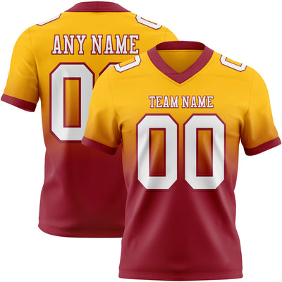 Custom Gold White-Cardinal Authentic Fade Fashion Football Jersey