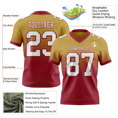Custom Old Gold White-Cardinal Authentic Fade Fashion Football Jersey