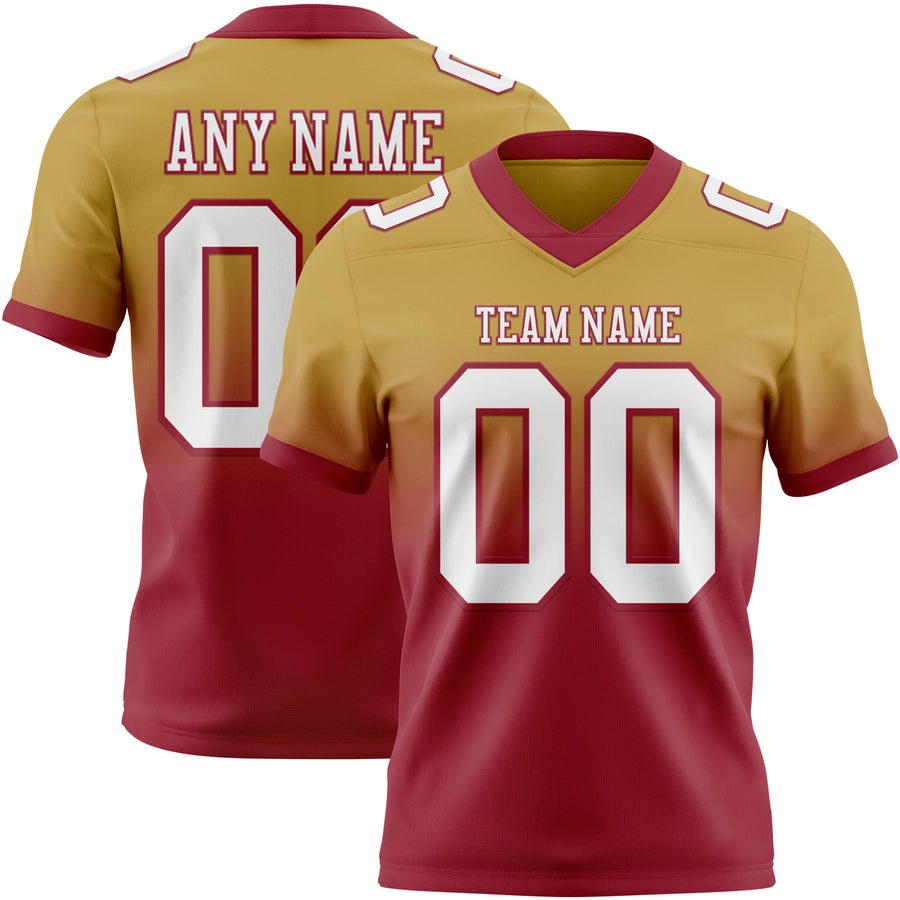 Custom Old Gold White-Cardinal Authentic Fade Fashion Football Jersey