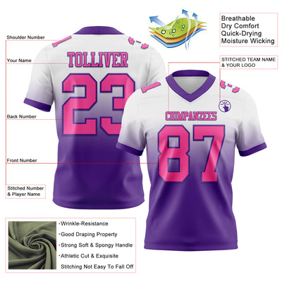 Custom White Pink-Purple Authentic Fade Fashion Football Jersey