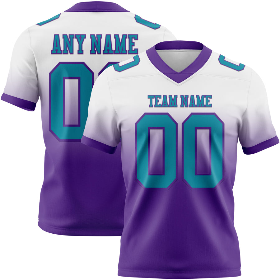 Custom White Teal-Purple Authentic Fade Fashion Football Jersey
