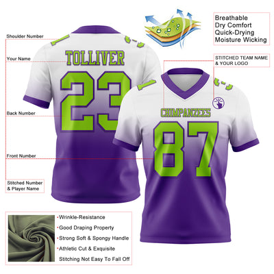 Custom White Neon Green-Purple Authentic Fade Fashion Football Jersey
