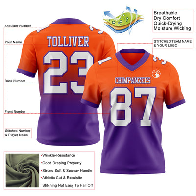 Custom Orange White-Purple Authentic Fade Fashion Football Jersey