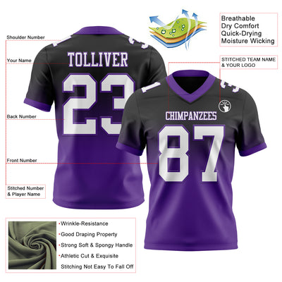 Custom Black White-Purple Authentic Fade Fashion Football Jersey