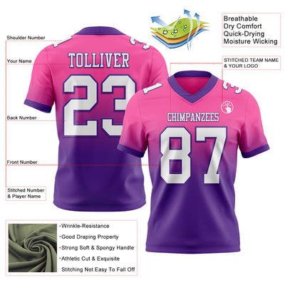 Custom Pink White-Purple Authentic Fade Fashion Football Jersey