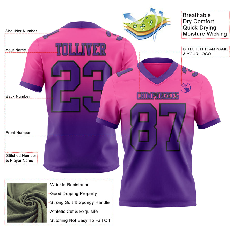 Custom Pink Purple-Black Authentic Fade Fashion Football Jersey