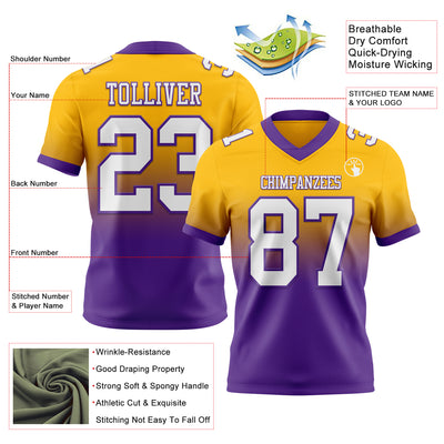 Custom Gold White-Purple Authentic Fade Fashion Football Jersey