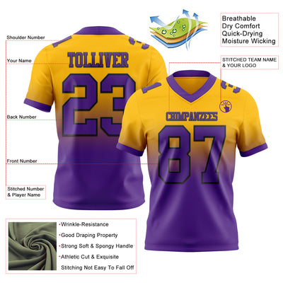 Custom Gold Purple-Black Authentic Fade Fashion Football Jersey