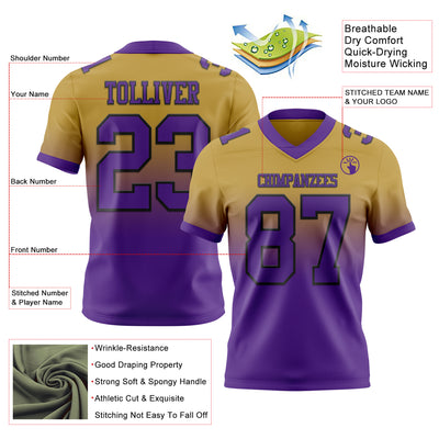 Custom Old Gold Purple-Black Authentic Fade Fashion Football Jersey