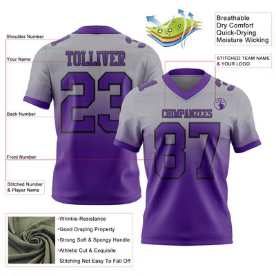 Custom Gray Purple-Black Authentic Fade Fashion Football Jersey