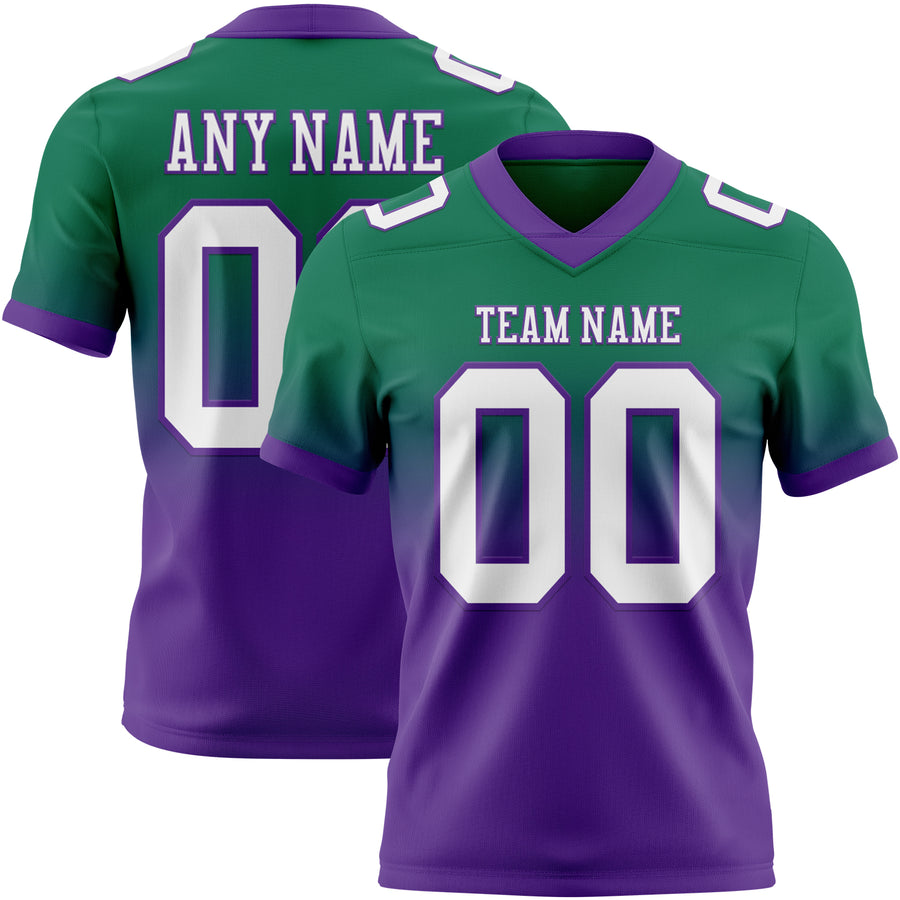 Custom Kelly Green White-Purple Authentic Fade Fashion Football Jersey