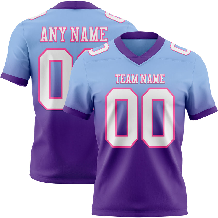 Custom Light Blue White Purple-Pink Authentic Fade Fashion Football Jersey