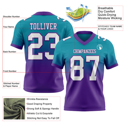 Custom Teal White-Purple Authentic Fade Fashion Football Jersey