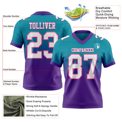 Custom Teal White Purple-Pink Authentic Fade Fashion Football Jersey