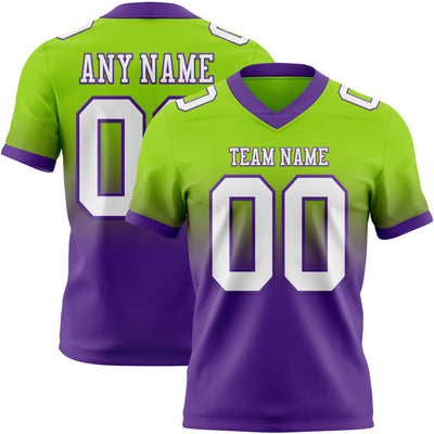 Custom Neon Green White-Purple Authentic Fade Fashion Football Jersey