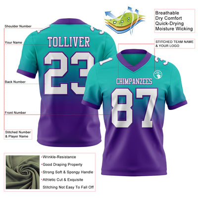 Custom Aqua White-Purple Authentic Fade Fashion Football Jersey