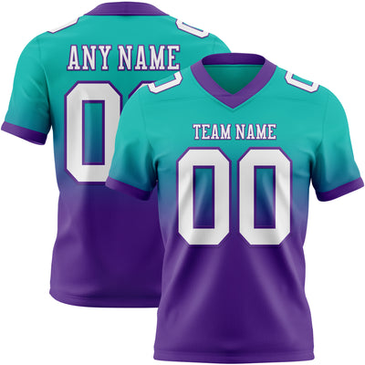Custom Aqua White-Purple Authentic Fade Fashion Football Jersey