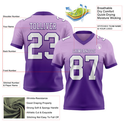Custom Light Purple White-Purple Authentic Fade Fashion Football Jersey