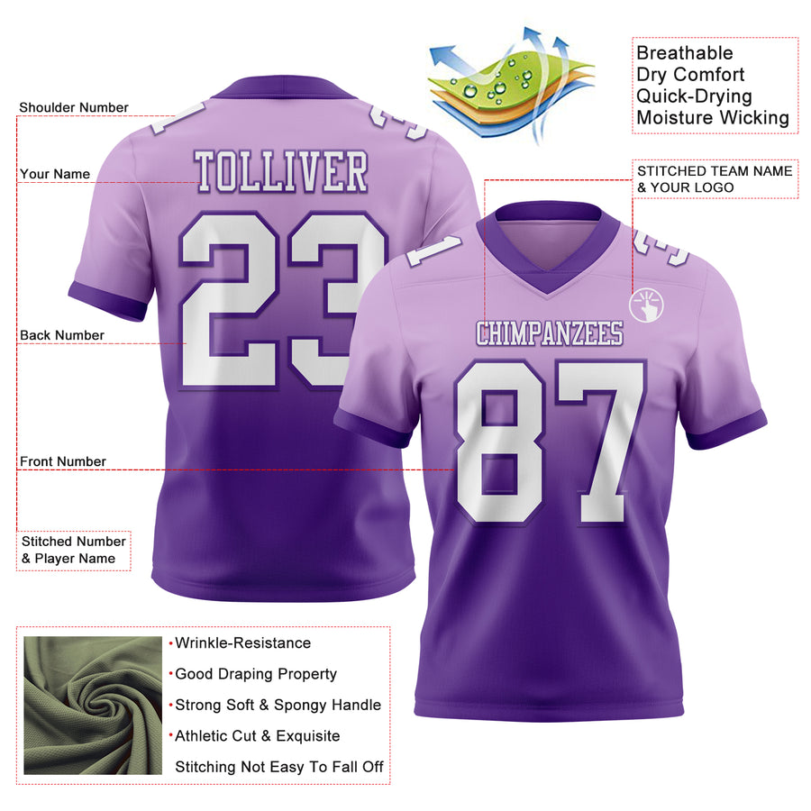 Custom Light Purple White-Purple Authentic Fade Fashion Football Jersey