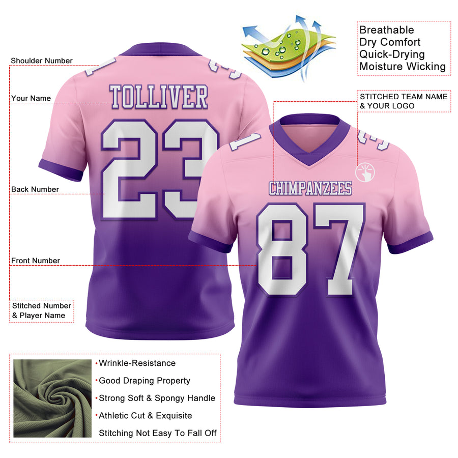 Custom Light Pink White-Purple Authentic Fade Fashion Football Jersey