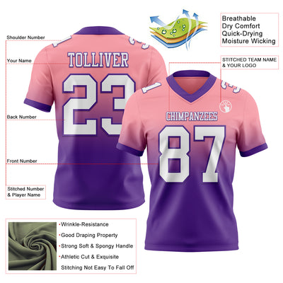 Custom Medium Pink White-Purple Authentic Fade Fashion Football Jersey