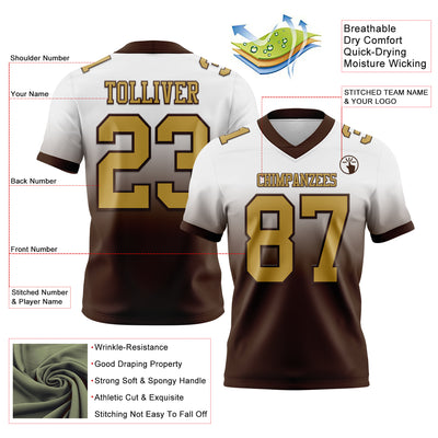 Custom White Old Gold-Brown Authentic Fade Fashion Football Jersey