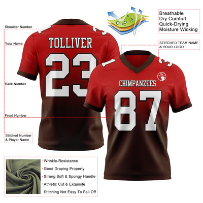 Custom Red White-Brown Authentic Fade Fashion Football Jersey