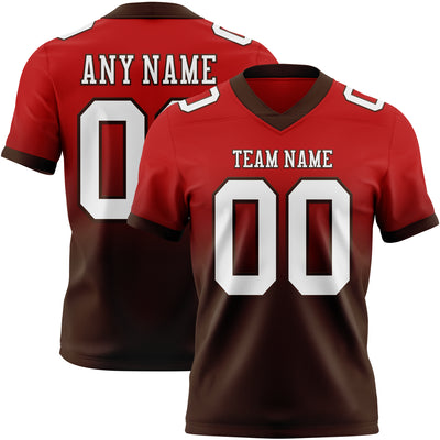Custom Red White-Brown Authentic Fade Fashion Football Jersey
