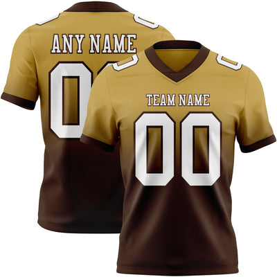 Custom Old Gold White-Brown Authentic Fade Fashion Football Jersey