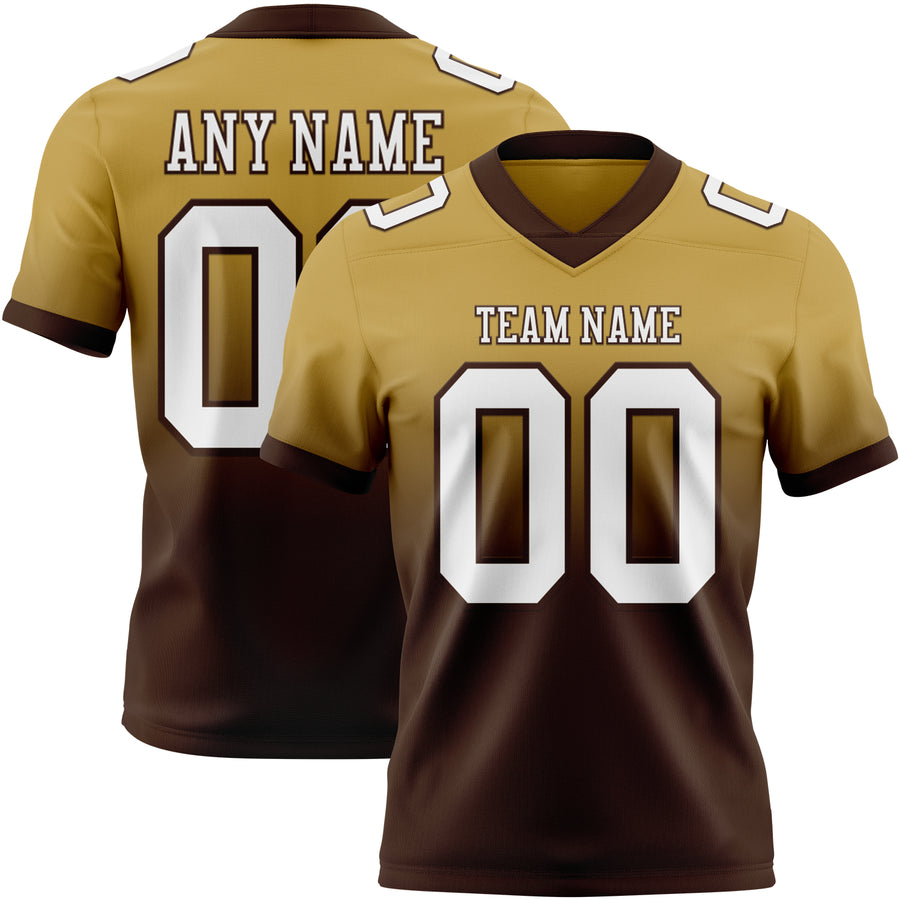Custom Old Gold White-Brown Authentic Fade Fashion Football Jersey