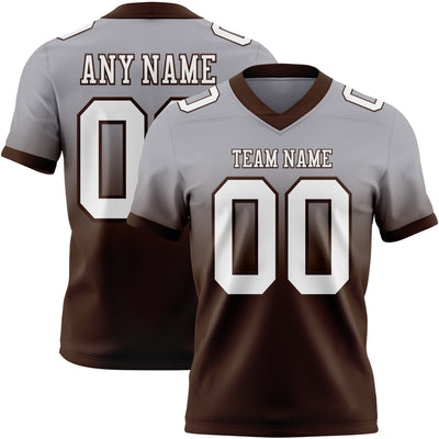 Custom Gray White-Brown Authentic Fade Fashion Football Jersey