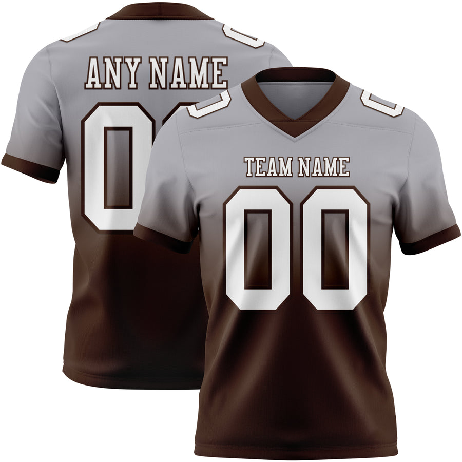 Custom Gray White-Brown Authentic Fade Fashion Football Jersey