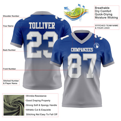 Custom Royal White-Gray Authentic Fade Fashion Football Jersey