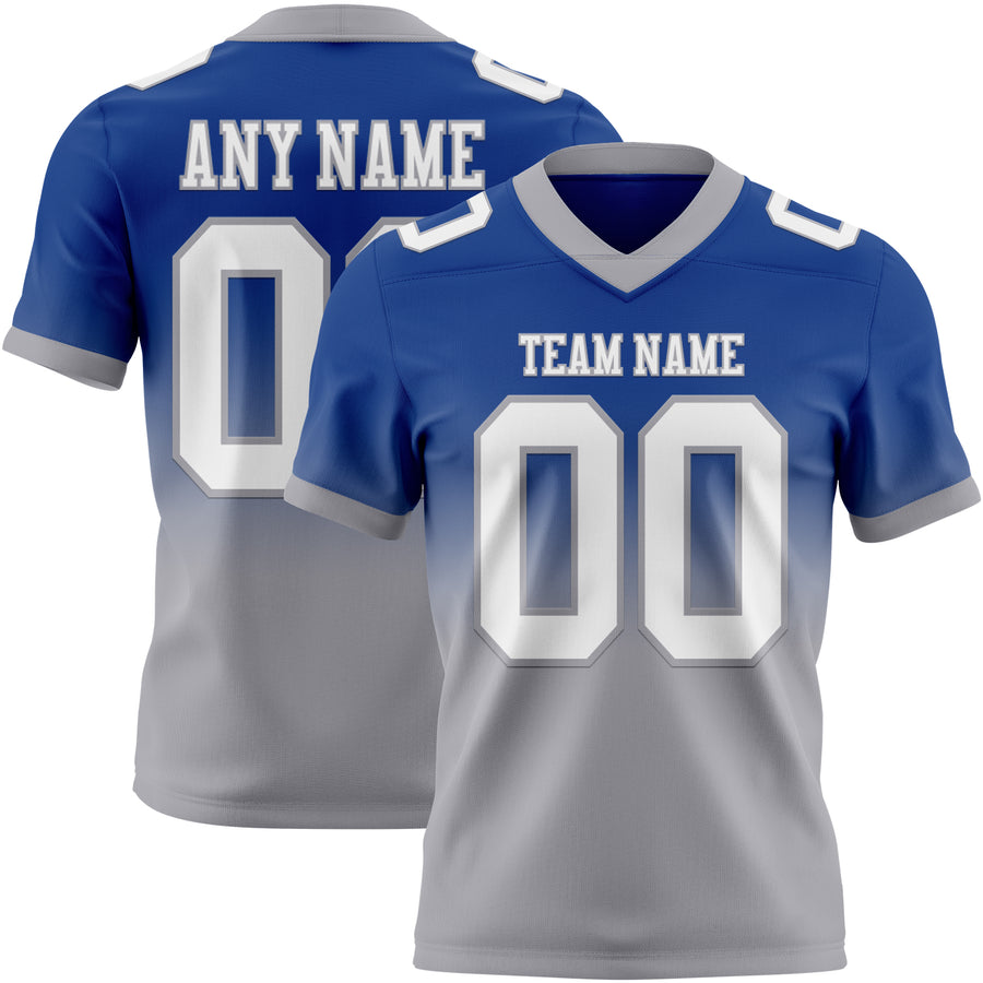 Custom Royal White-Gray Authentic Fade Fashion Football Jersey